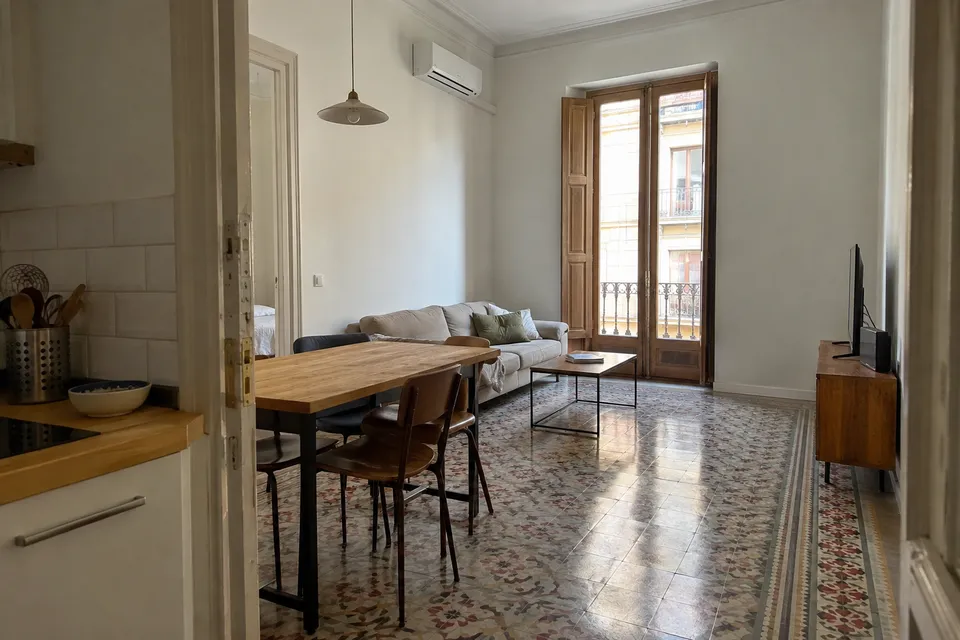 Aire acondicionado integrado en una vivienda con techo alto y suelo hidráulico